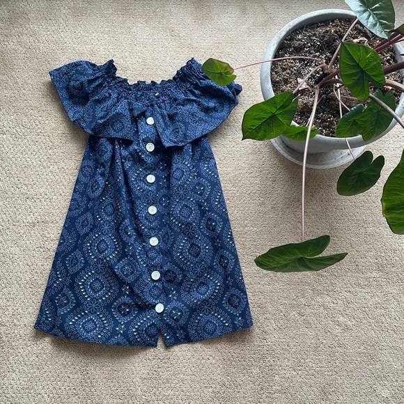 Blue Eyelet Off-The-Shoulder dress - Picture 1 of 3